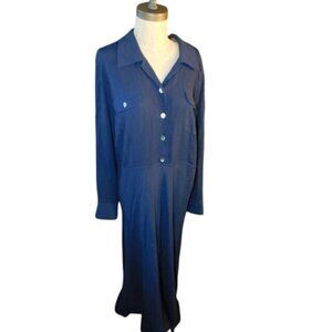 Soft Surroundings Size PXL Navy Blue Long Sleeve Shirt Style Maxi Dress Petite